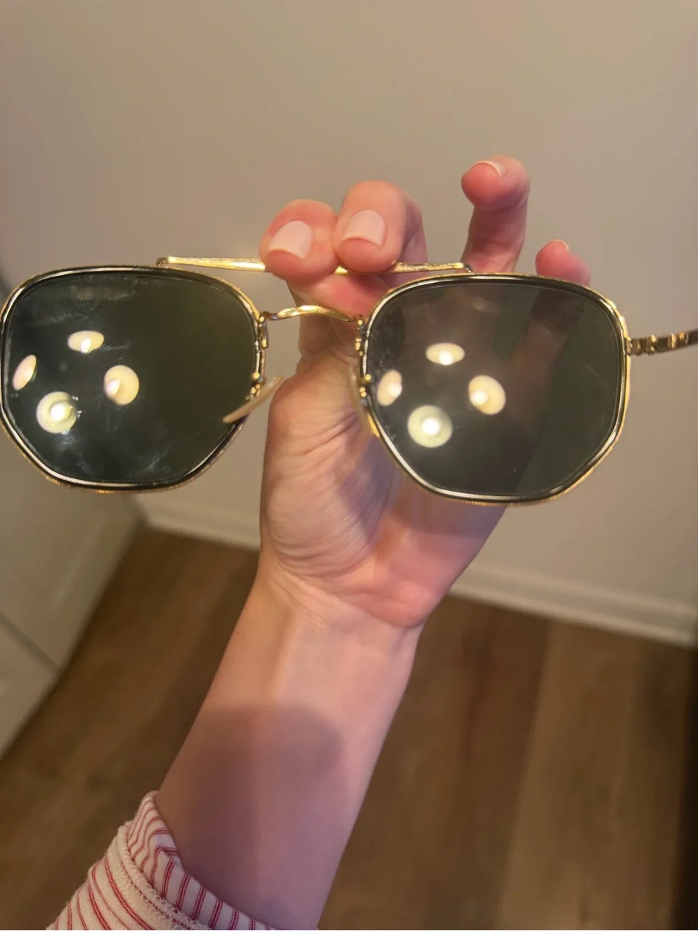Ray-Ban Silver Frame Sunglasses with Dark Green Lenses